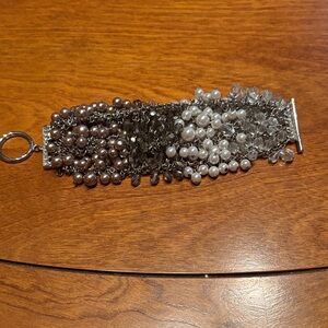 White House Black Market Silver and Gray Beaded Bracelet